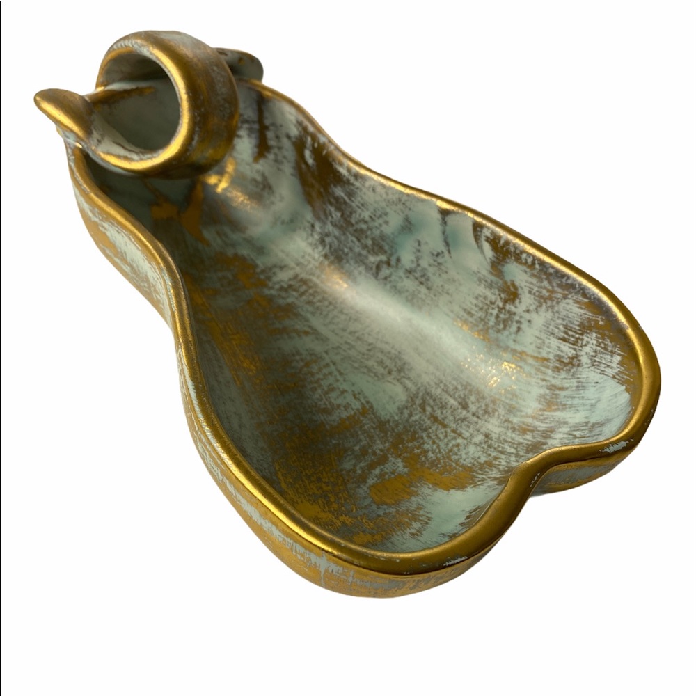 STANGL MCM POTTERY PEAR CANDY DISH ANTIQUE GOLD